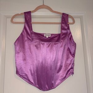 Superdown Lavender Satin Square-Neck Crop Top